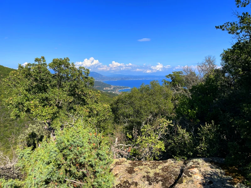 Wanderung im Gebirge unter einem wolkenfreien Himmel