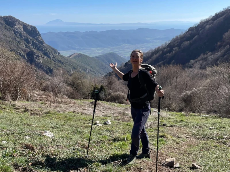 Tatjana Kamporis auf dem Pangeon Gebirge
